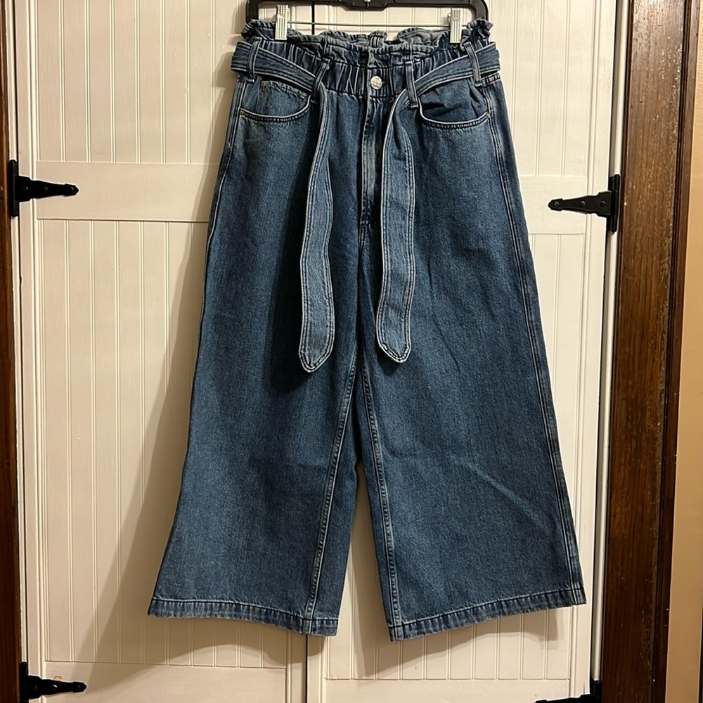 McGuire Fonda wide leg high rise cropped jeans.